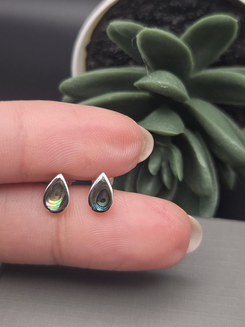 .925 Solid Sterling Silver Abalone Teardrop Stud Earrings -